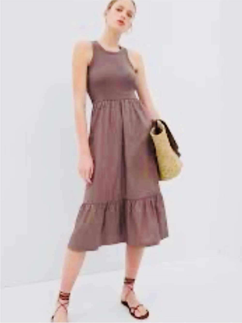 GAP Sleeveless Midi Dress in Mauve Brown